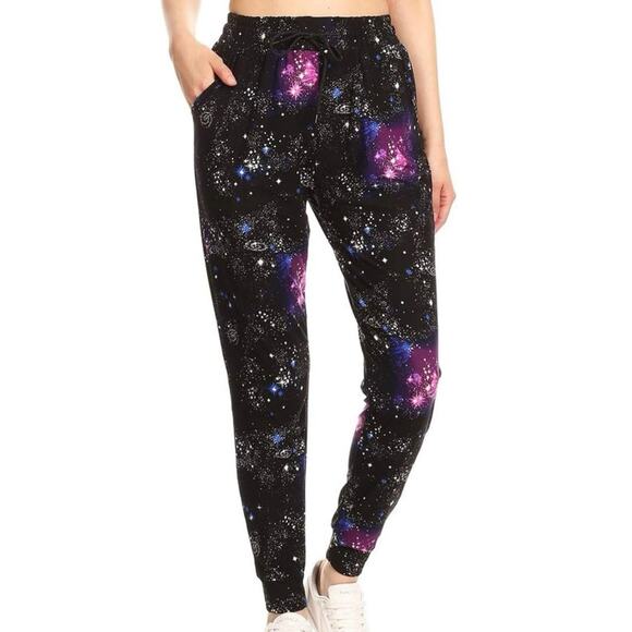 No brand Pants - Galaxy Design Joggers Relaxed-fit with Pockets Black Cosmic Collection